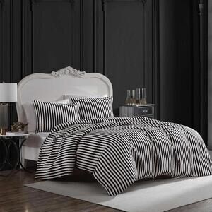 NEW Betsey Johnson KING DUVET SET Black White Stripe Cover Pillow Cases NIP